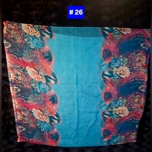 Floral Print Scarf in Blue and Pink. Scarf Is Folded In Half In Pics.